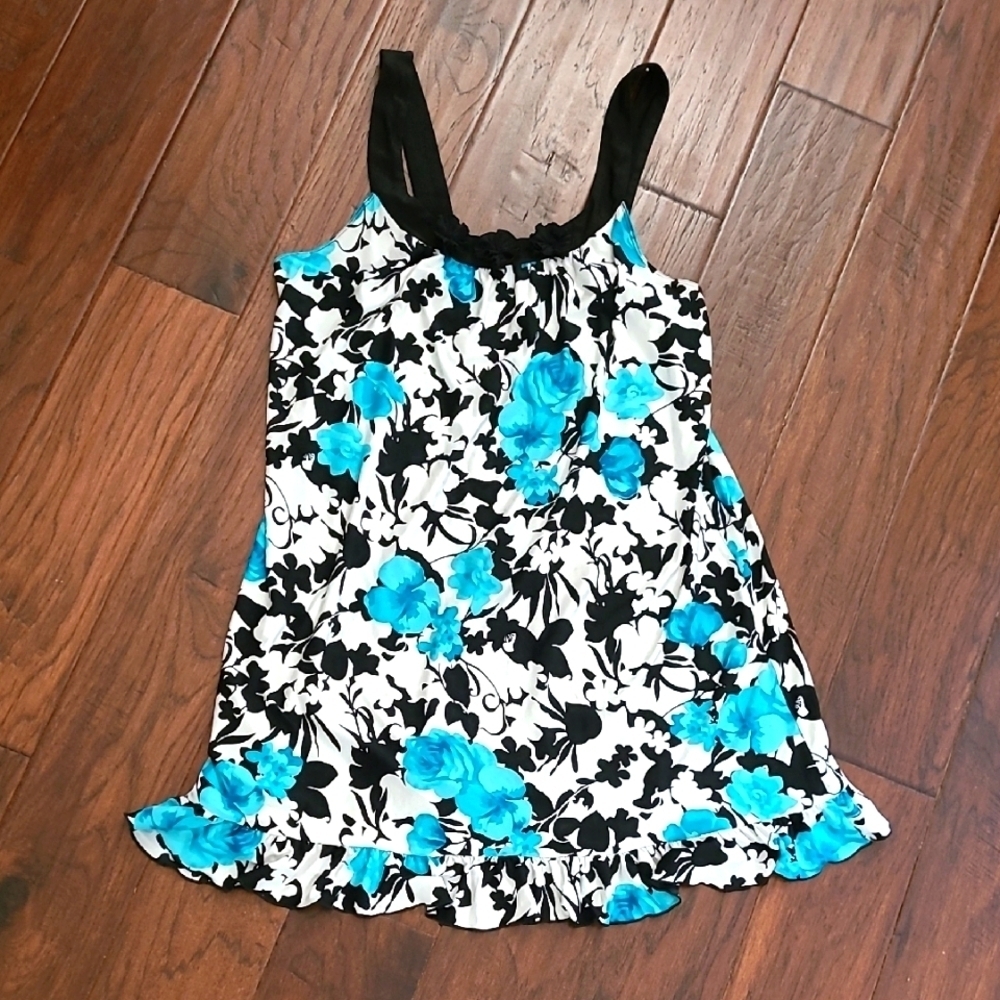 New Directions Intimates Black & Blue Floral Nightgown size Large